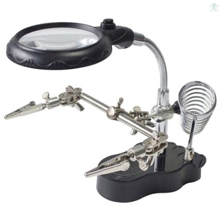 LED Magnifying Magnifier Glass with Light on Stand Clamp Arm Hands Free Black