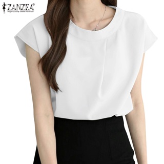 Zanzea เสื้อเบลาส์ คอกลม แขนกุด สีพื้น จับจีบ สไตล์เกาหลี สําหรับผู้หญิง