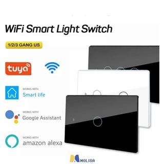 สวิทช์ Wifi สมาร์ทสวิตช์ไฟผนังแบบ Capacitive ไม่มี Neutral Wire Touch Switch Tuya Alexa Google Contro ด้วย Tuya App MOLISA