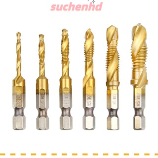 Suchenhd ชุดดอกต๊าปเกลียว ก้านหกเหลี่ยม M3-M10 สีทอง สําหรับเจาะโลหะ 6 ชิ้น