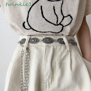 Twinkle1 เข็มขัดโซ่คาดเอว รูปไข่ ลายดอกไม้ สไตล์โบฮีเมียนวินเทจ สําหรับผู้หญิง