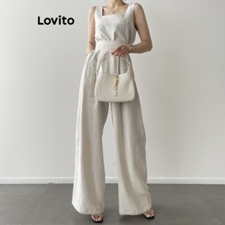 Lovito ชุดเซตกางเกง เรียบหรู สําหรับผู้หญิง LNE24099 (สีกากีอ่อน)