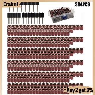 Eralml ชุดดรัมกระดาษทรายขัดเล็บ 384 ชิ้น พร้อมปลอกกระดาษทรายขัดเล็บ 360 ชิ้น และ 24 ชิ้น สําหรับเครื่องมือโรตารี่ Dremel