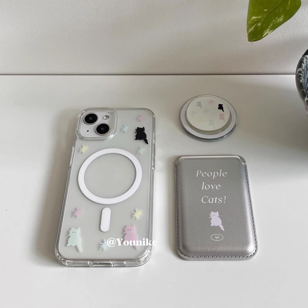 เกาหลี ins Niche น่ารักขี้เล่นน่ารักสัตว์เลี้ยงสีแมว 16pro Magnetic Wireless Charger เหมาะสําหรับ iphone13pro/14promax Apple 15/12/11 เคสโทรศัพท์ 16 เคสป้องกัน 17promax/AIR