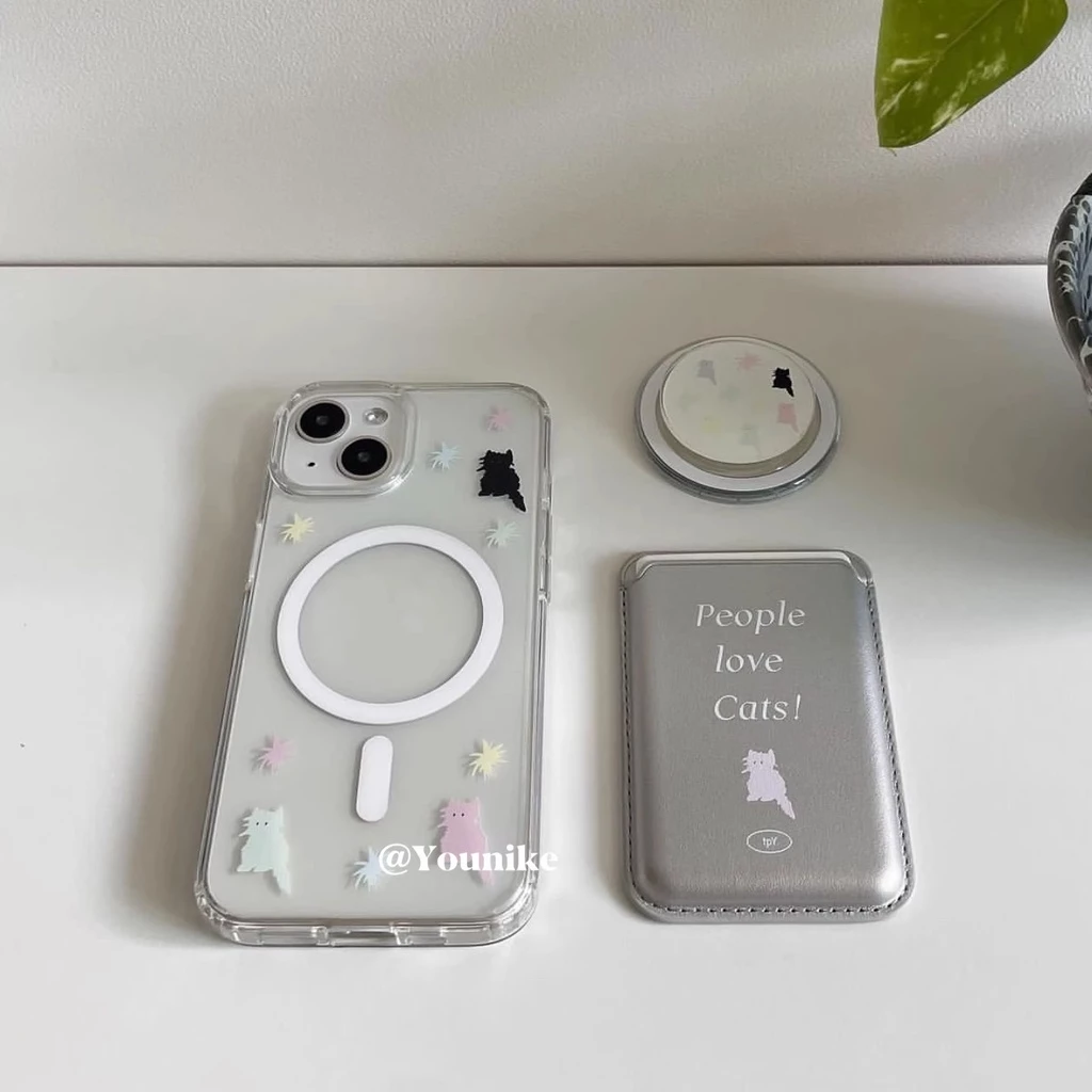 เกาหลี ins Niche น่ารักขี้เล่นน่ารักสัตว์เลี้ยงสีแมว 16pro Magnetic Wireless Charger เหมาะสําหรับ iphone13pro/14promax Apple 15/12/11 เคสโทรศัพท์ 16 เคสป้องกัน 17promax/AIR