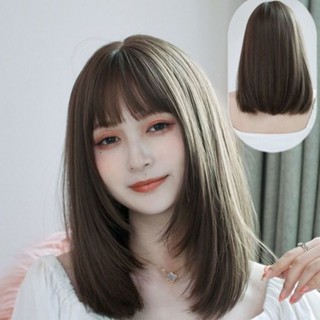 Hot Sale# wig Womens Mid-length hair full head lifelike clavicle short straight hair fashion Natural student round face online red whole wig cover 8cc