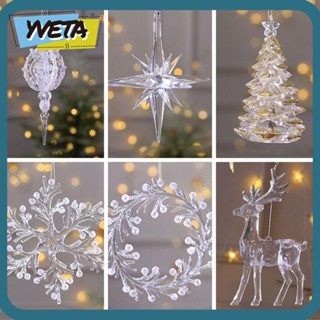 Yveta จี้คริสตัลอะคริลิค รูปเกล็ดหิมะ สําหรับแขวนตกแต่งต้นคริสต์มาส DIY