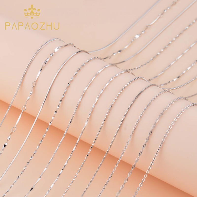 Papaozhu สร้อยคอโซ่สั้น เงิน S925 ประดับเลื่อม สไตล์มินิมอล สําหรับผู้หญิง และผู้ชาย