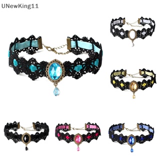 Unewking สร้อยคอโชคเกอร์ ผ้ากํามะหยี่ แต่งลูกไม้ สีดํา สไตล์วินเทจ