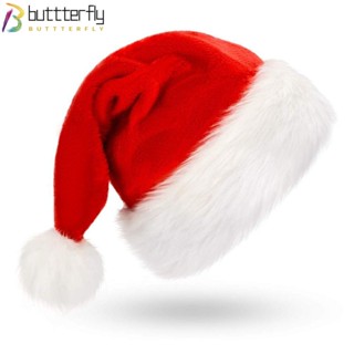 Buttterfly หมวกซานตาคลอส สีแดง คลาสสิก ความหนาสากล เทศกาลคริสต์มาส ผ้ากํามะหยี่ขนนิ่ม สําหรับเด็ก ผู้ใหญ่