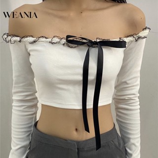 Weania ใหม่ เสื้อยืดลําลอง เปิดไหล่ ทรงสลิมฟิต เซ็กซี่ แฟชั่นสําหรับสตรี