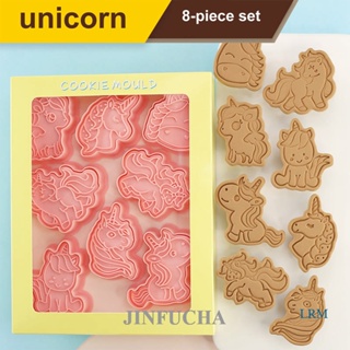 Jinfucha แม่พิมพ์ตัดคุกกี้ บิสกิต ฟองดองท์ ลายการ์ตูนยูนิคอร์น 3d สีรุ้ง 8 ชิ้น ต่อชุด