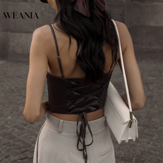 Weania ผู้หญิง ฤดูร้อน เซ็กซี่ ตัดต่ํา สายรัด บาง ซาติน เสื้อกล้าม