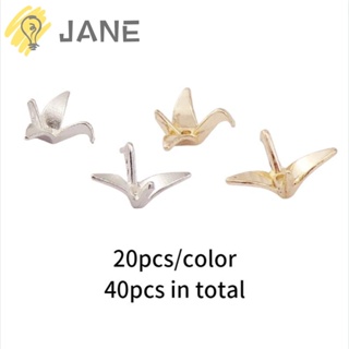 Jane ลูกปัดโลหะ รูปนกกระเรียน สีทอง เงิน 21 X 16 มม. สําหรับทําเครื่องประดับ สร้อยคอ DIY 40 ชิ้น