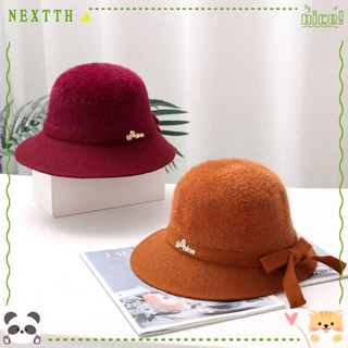 Nextth หมวกบักเก็ตลําลอง ผ้าขนสัตว์ ทรงโดม ปรับได้ สไตล์เรโทร แฟชั่นฤดูใบไม้ร่วง ฤดูหนาว