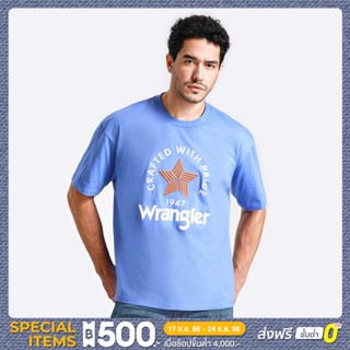 WRANGLER เสื้อยืดแขนสั้นผู้ชาย คอลเลคชั่น Original Wrangler รุ่น WR F123MTSSN05 สีฟ้า