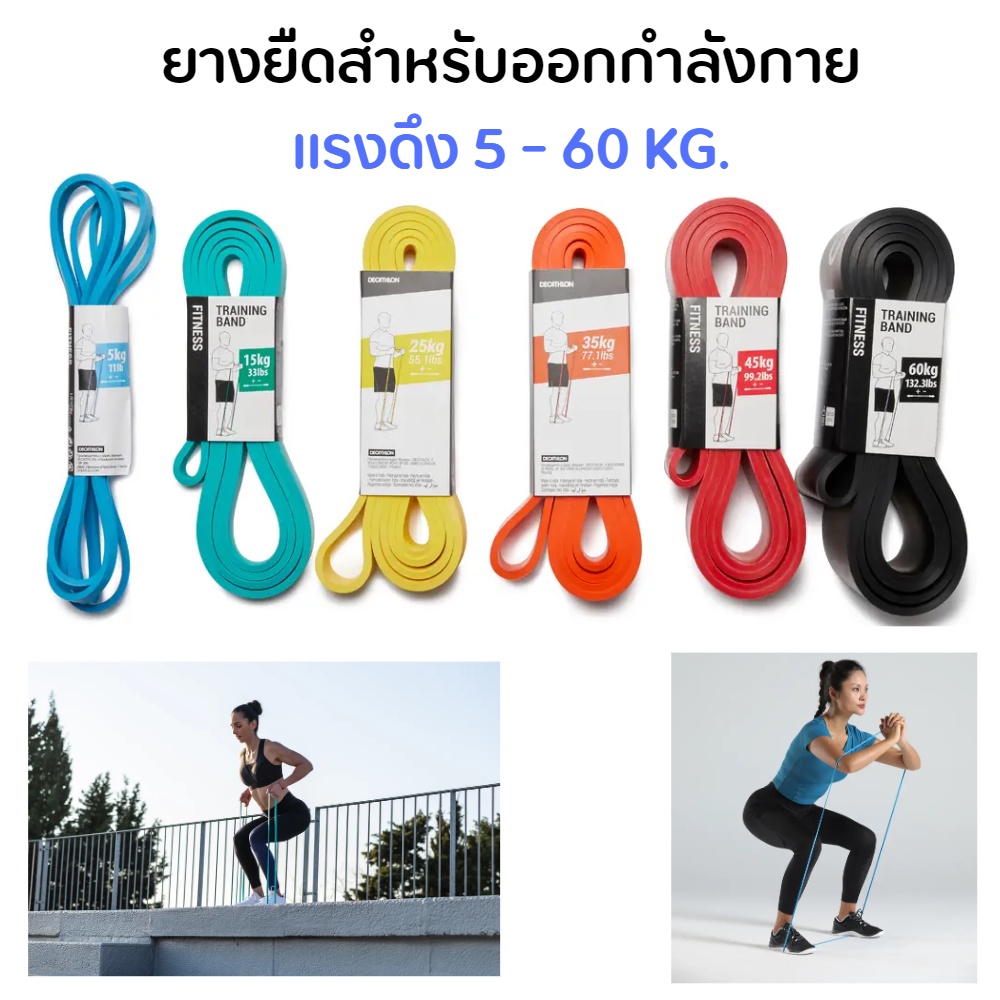 Decathlon ยางยืดออกกำลังกาย Fitness Training Band สายแรงต้านขนาด 5,15,25,35,45,60 กก. [พร้อมส่ง]