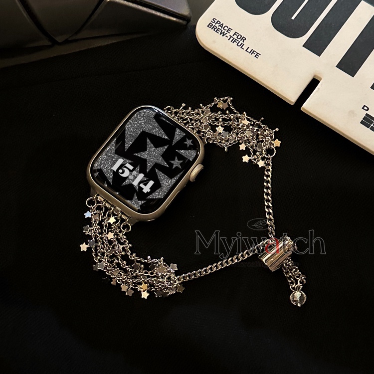 สายโซ่โลหะยืดไสลด์ได้รูปดาว สําหรับ iWatch Series 9/8/7/6/SE/5/4/3/2/1 ขนาด 49/45/44/41/40/38/42 มม.