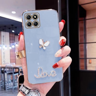 เคสโทรศัพท์มือถือ ซิลิโคนนิ่ม ป้องกันเลนส์กล้อง ลายผีเสื้อ วิบวับ หรูหรา สําหรับ Honor X6A