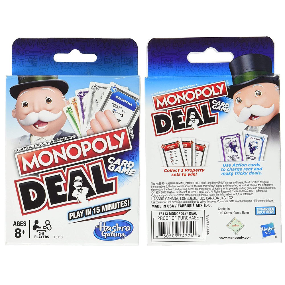 Hasbro Monopoly Deal Blue Box English Version Card Game Family Funny Entertainment Board Games Fun P