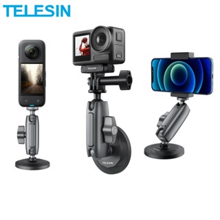 Telesin ที่วางกล้องแอคชั่น แบบแม่เหล็ก อลูมิเนียมอัลลอยด์ 360° อะแดปเตอร์ 1/4 ปรับได้ สําหรับ GoPro Insta360 DJI OSMO Action Smart Phone