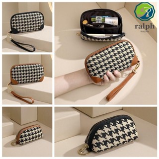 Ralph Houndstooth กระเป๋าสตางค์ ผ้าแคนวาส ใบยาว มีซิป พิมพ์ลาย แบบพกพา บางพิเศษ ทรงสี่เหลี่ยม สําหรับใส่เหรียญ กุญแจรถยนต์ กลางแจ้ง