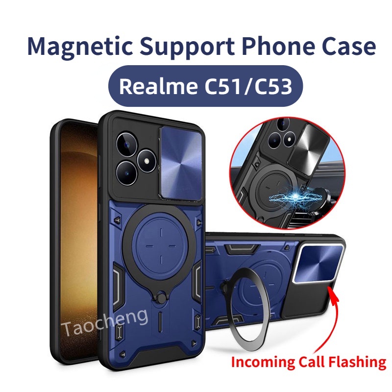 สําหรับ Realme C63 C67 C51 C53 RealmeC51 C 51 53 NFC Note50 5G 2023 เคสโทรศัพท ์ เกราะโลหะผสมสนับสนุนปลอกกันกระแทก Incoming Call กระพริบ Push เลื ่ อนหน ้ าต ่ างปกหลัง