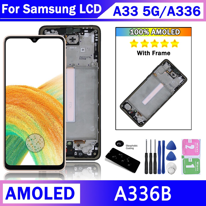 Amoled อะไหล่หน้าจอสัมผัสดิจิทัล LCD พร้อมลายนิ้วมือ แบบเปลี่ยน สําหรับ Samsung Galaxy A33 5G A336 A336E A336B A336M