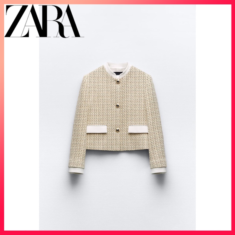 Zara ใหม่ เสื้อแจ็กเก็ตสูทลําลอง แขนสั้น สําหรับผู้หญิง
