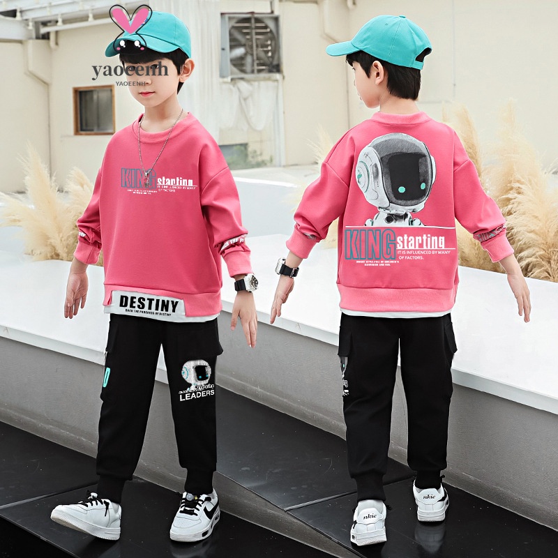 【YAOEENH】พร้อมส่ง ชุดเสื้อกันหนาว กางเกงกีฬาลําลอง ลายการ์ตูน สองชิ้น สไตล์เกาหลี เหมาะกับฤดูใบไม้ผลิ และฤดูใบไม้ร่วง สําหรับเด็กผู้ชาย 110-160 ซม.