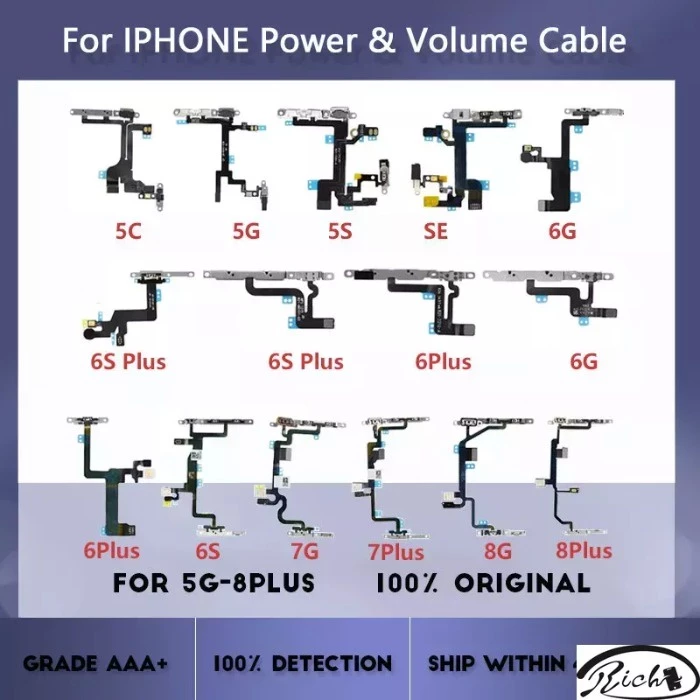 สายแพปุ่มกดปรับระดับเสียง เสียงเงียบ พร้อมอะไหล่โลหะ สําหรับ iPhone 6 6s 7 8 Plus 5 5C 5s SE 7G 8G