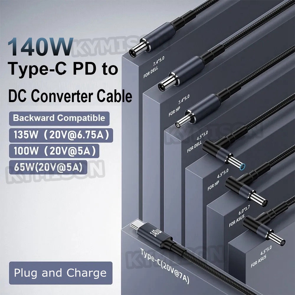 65W 90W 140W USB C PD ถึง DC Universal แล็ปท็อปสายชาร์จสําหรับ Asus Dell Hp 5.5X2.5 7.4X5.0 4.5X3.0 มม.DC Power Adapter Converter