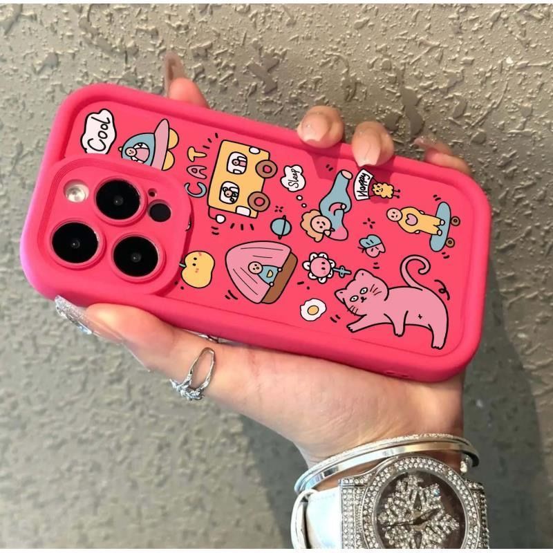 เคสซิลิโคนนิ่ม ลายกราฟฟิตี้ สีชมพู สําหรับ iPhone 15 11 14 Pro Max 13 12 MINI XS X XR 6S 7 8 PLUS SE 2020