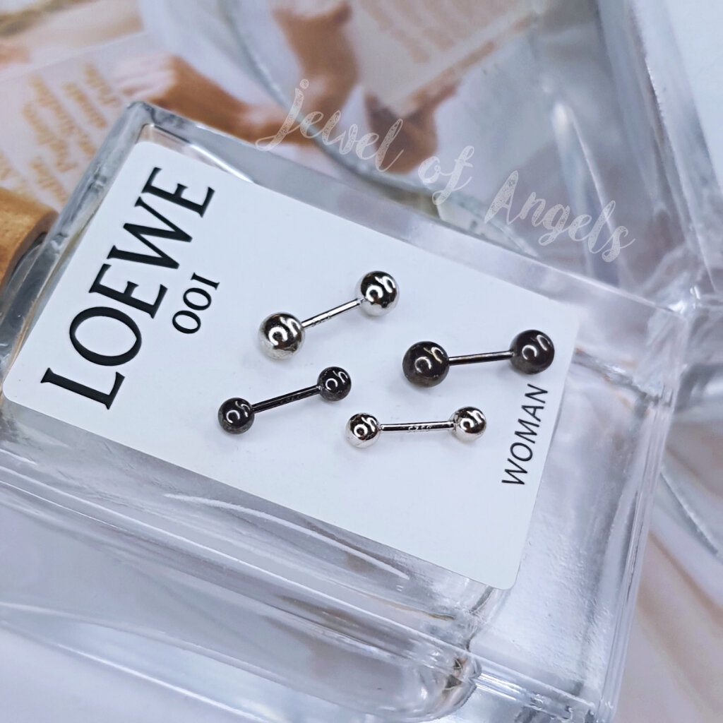 ต่างหูเงินแท้S925 รุ่น Round Dumbells จิวดัมเบลล์ แป้นบอลกลม เบสิคมินิมอล เงินแท้ทั้งชิ้น Silver925