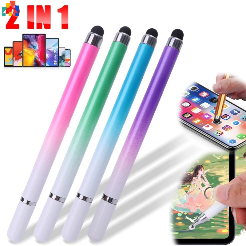 2 In 1 ปากกาสไตลัส หัวคู่ ไล่โทนสี สากล เขียน วาดภาพ ถ้วยดูด หน้าจอสัมผัส แผ่นดิสก์ ปากกา Capacitive สําหรับโทรศัพท์ Android แท็บเล็ต iPad
