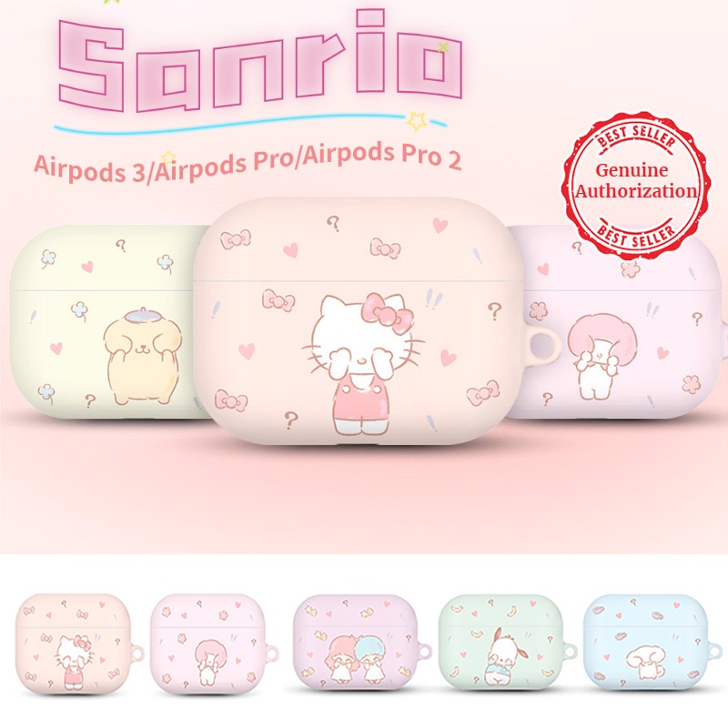 SANRIO เคสหูฟัง กันกระแทก ลายการ์ตูน Hello Kitty Melody น่ารัก พร้อมตะขอโลหะ สําหรับ Airpods 3 Pro Airpods Pro 2