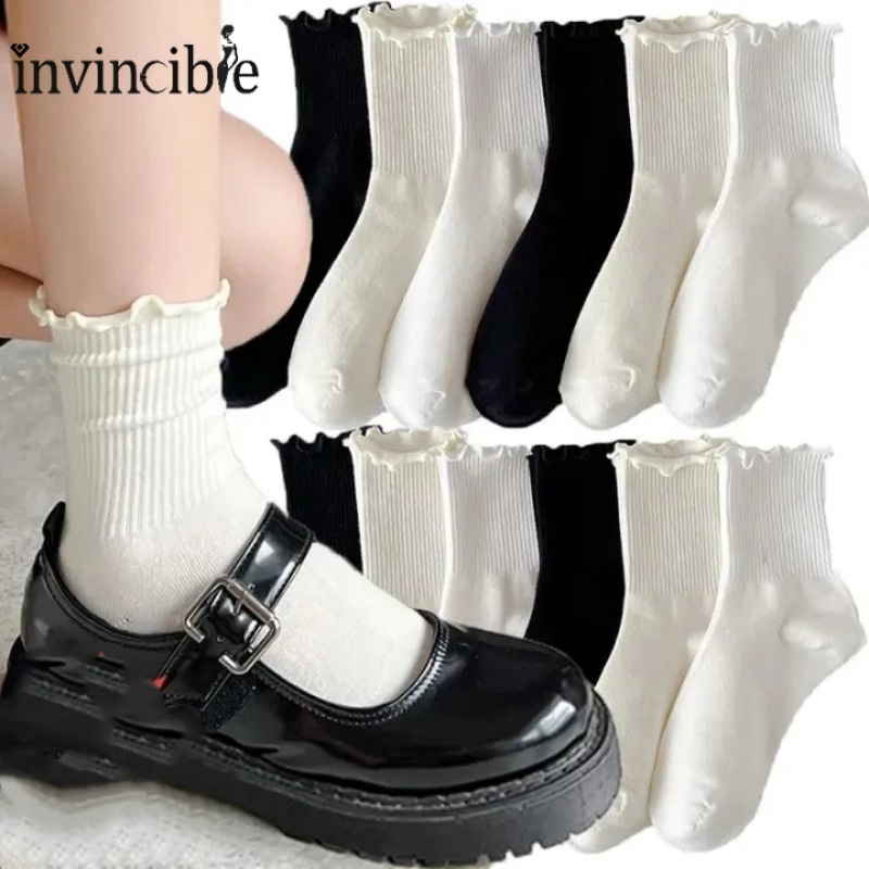 Kawaii Frilly Ruffles ถุงเท้าผ้าฝ้าย / ถุงเท้าข้อสั้น สไตล์ญี่ปุ่น ใส่สบาย / ถุงเท้าลําลอง ระบายอากาศ ฤดูร้อน สําหรับผู้หญิง
