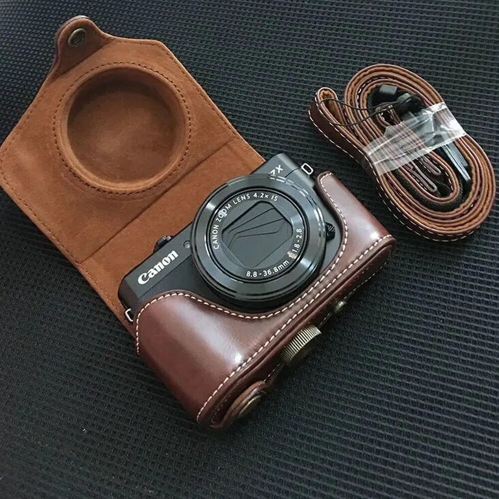 Retro PU Leather Camera Bag for Canon Powershot G7X Mark II III ( G7XII G7XIII ) Mark2 Mark3 G7X2 G7X3 Hard Case Cover a