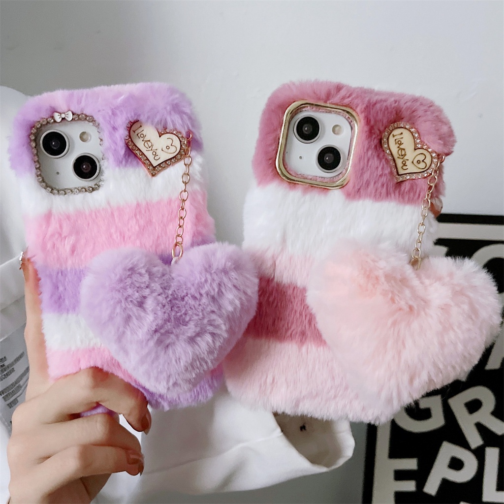 เคสโทรศัพท์มือถือ ผ้ากํามะหยี่ขนนิ่ม ประดับพลอยเทียม ขนฟู ลายหัวใจน่ารัก หรูหรา สําหรับ vivo Y01 Y02 Y11 Y12 Y15 Y16 Y17 Y19 Y20 Y21 Y30 Y31 Y33 Y35 Y50 Y51 Y53 Y73 Y76 Y91 Y93 Y95