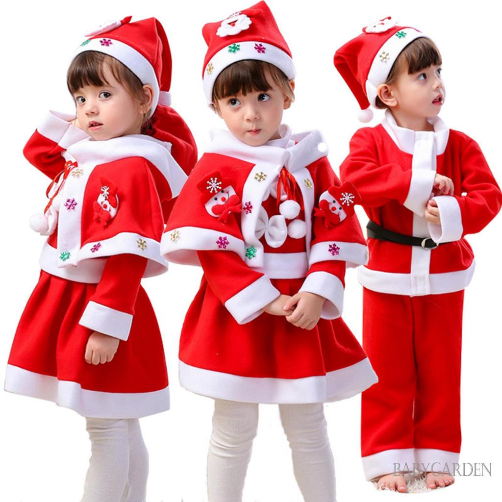 Baga-1-9 ปี ชุดซานตาคลอส แขนยาว เครื่องแต่งกายคริสต์มาส สีแดง สําหรับเด็กผู้ชาย เด็กผู้หญิง