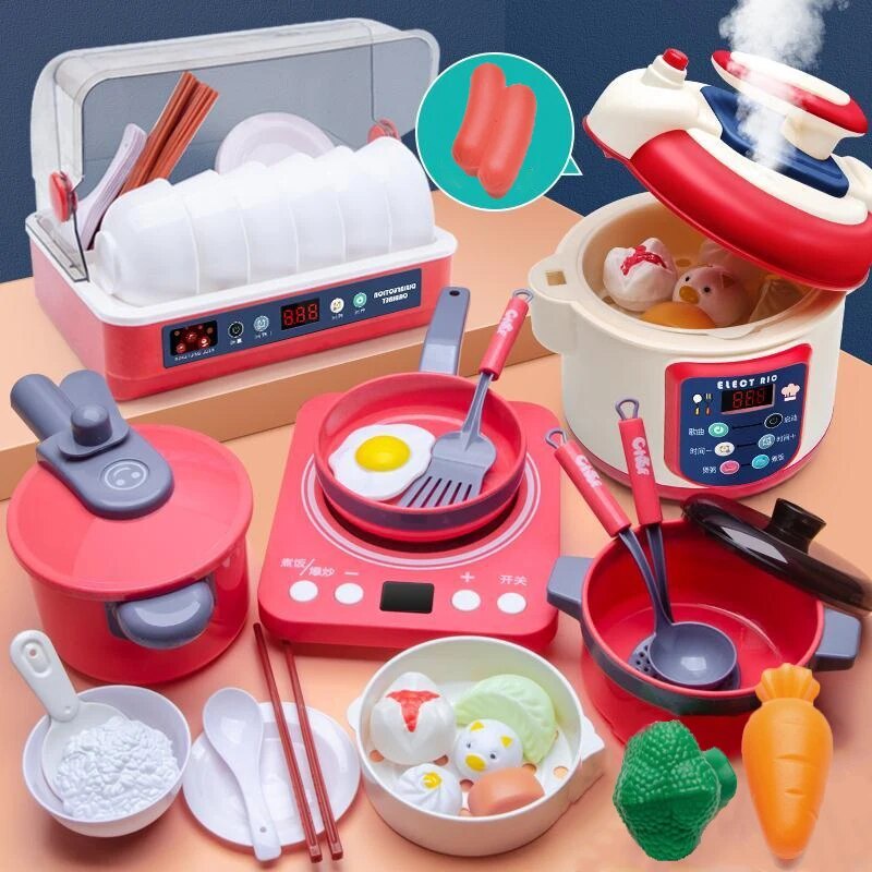 Rice Cooker Kitchen Playset with Food Pieces Pretend Play Chef Appliances Early Learning Preschool Cooking Toy Gift for