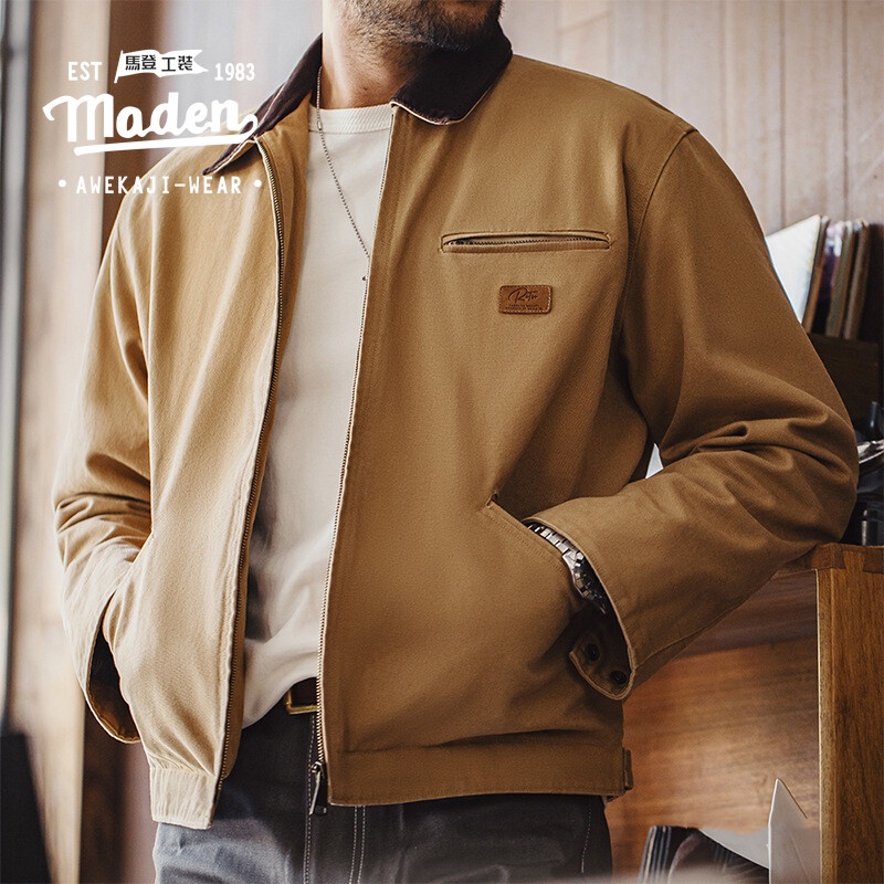 Retro สไตล์ทํางานผู้ชายเยาวชน 2025 ฤดูใบไม้ร่วงใหม่ Gough guy American Detroit แจ็คเก็ต Amikaki แจ็คเก็ตผ้าใบ heavy duty
