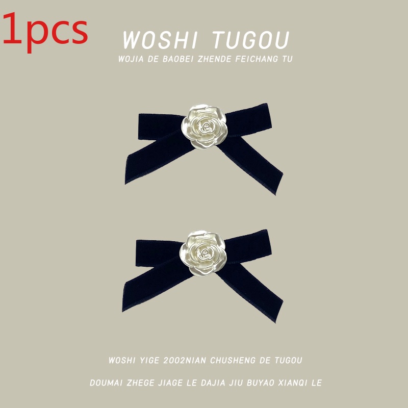 คลิปหนีบผมหน้าม้า รูปดอกคามิเลีย ประดับโบว์ สีดํา เข้ากับทุกการแต่งกาย สไตล์ฝรั่งเศส สําหรับผู้หญิง จํานวน 1 ชิ้น