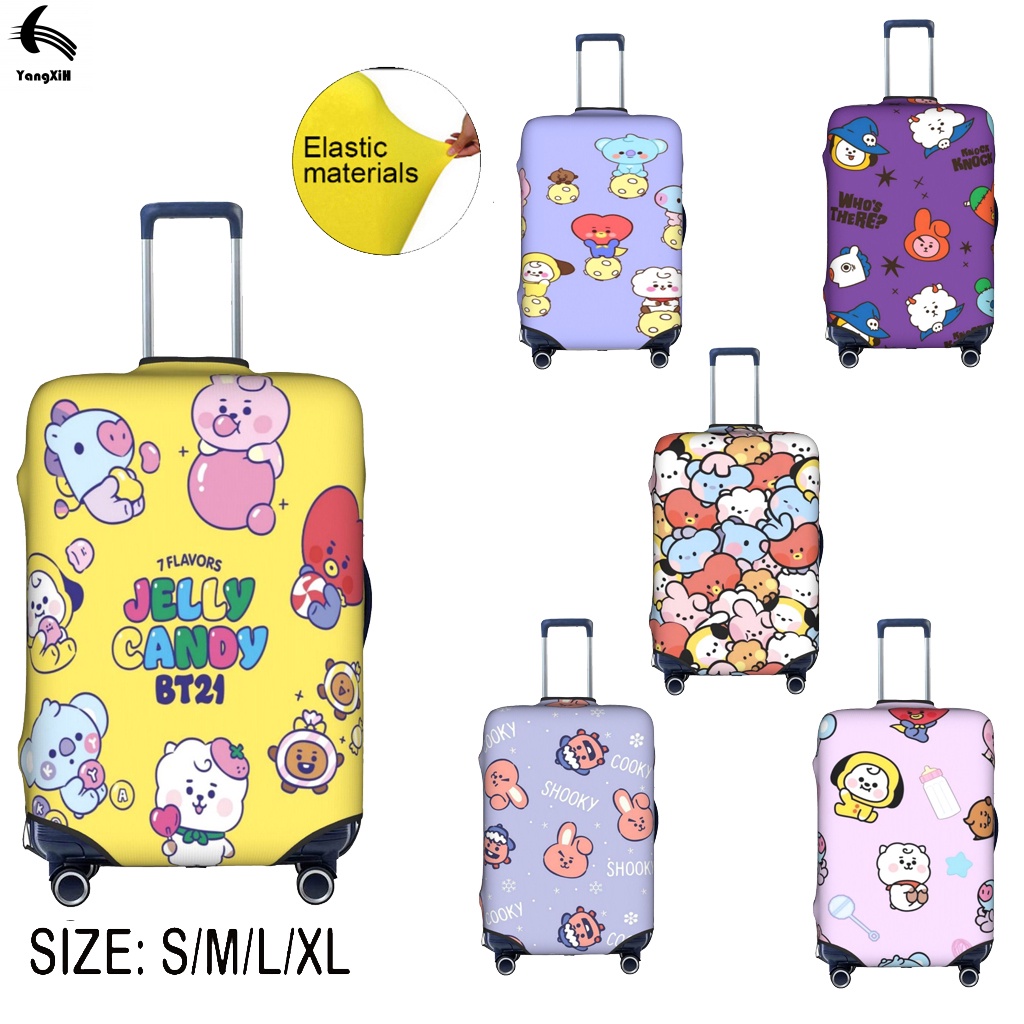 Bts BT21 ผ้าคลุมกระเป๋าเดินทาง แบบหนา 18-32 นิ้ว ยืดหยุ่นสูง ผ้าสแปนเด็กซ์ ป้องกัน (ไม่รวมกระเป๋าเดินทาง)