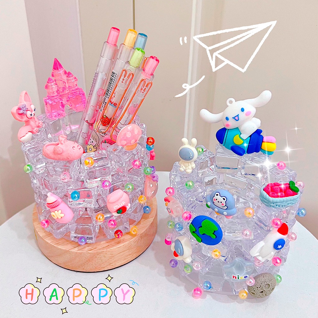 ที่ใส่ปากกา ก้อนน้ำแข็งเรซิน แพคเกจวัสดุ DIY แสงกลางคืน กล่องดินสอความจุขนาดใหญ่