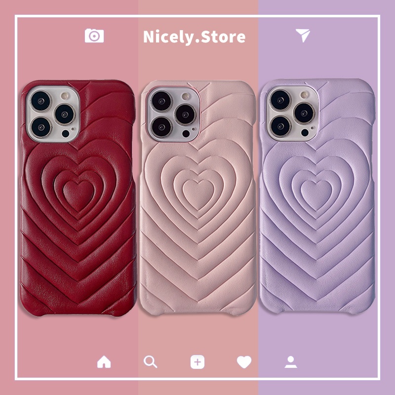 เคสโทรศัพท์มือถือหนังแข็ง ปิดด้านหลัง กันกระแทก ลายนูน รูปหัวใจ 3D คุณภาพสูง สําหรับ iPhone 15 14 13 12 Pro Max 11 X Xr Xsmax