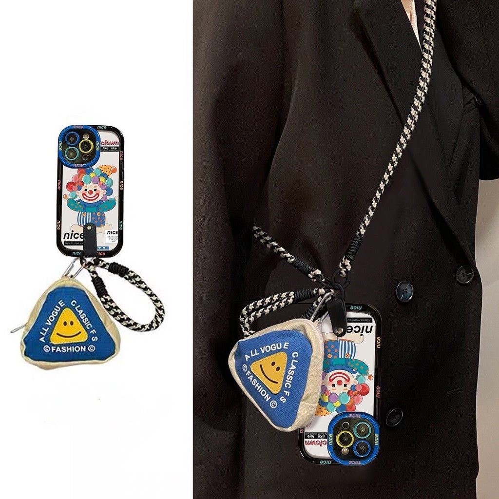 เคสโทรศัพท์มือถือ ซิลิโคน กันกระแทก ลายการ์ตูนตัวตลกน่ารัก พร้อมสายคล้อง และกระเป๋าใส่เหรียญ สําหรับ Iphone 15promax 14 13 12 11 XSmax XR 7plus 8plus