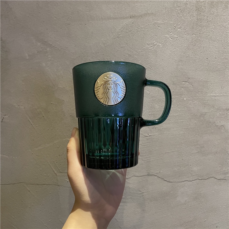 Starbucks 2021 ใหม่ป้ายชื่อถ้วยเทพธิดาสีเขียวเข้มนูนสก์ท็อปกาแฟเครื่องหมายแก้วดื่มถ้วย 400ml Mug Drinking Cup Dark Green
