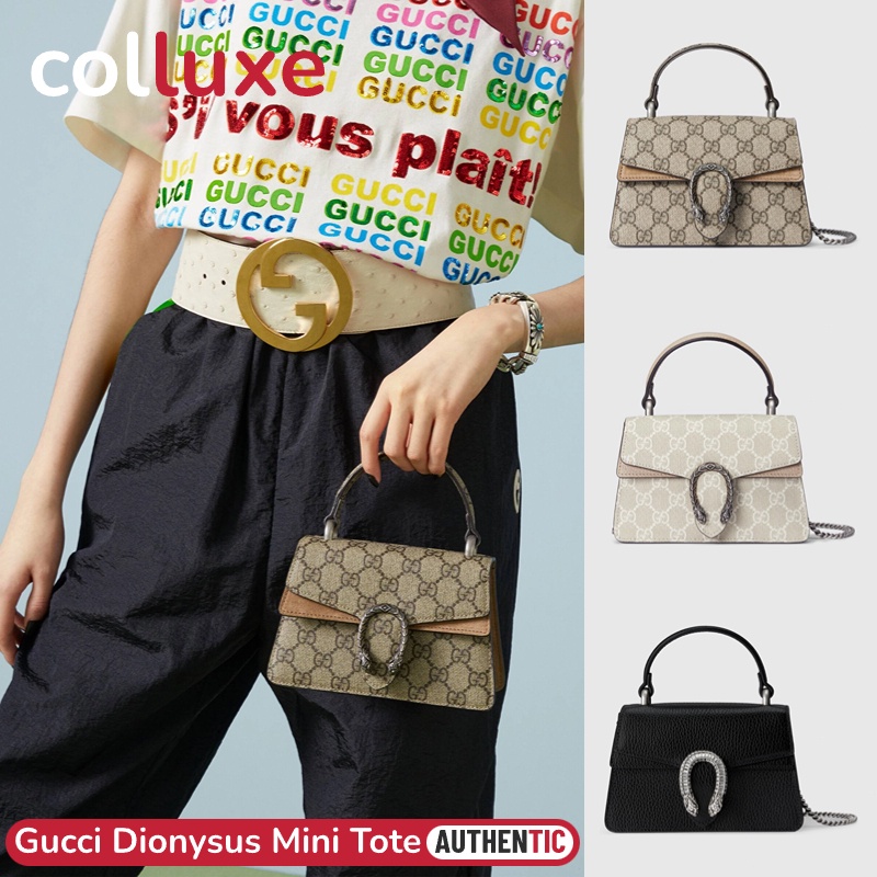 แบรนด์ใหม่และเป็นของแท้/2023 NEW!!กุชชี่ Gucci Dionysus Mini Tote Bag 18cm GG Supreme Canvas กระเป๋าถือ