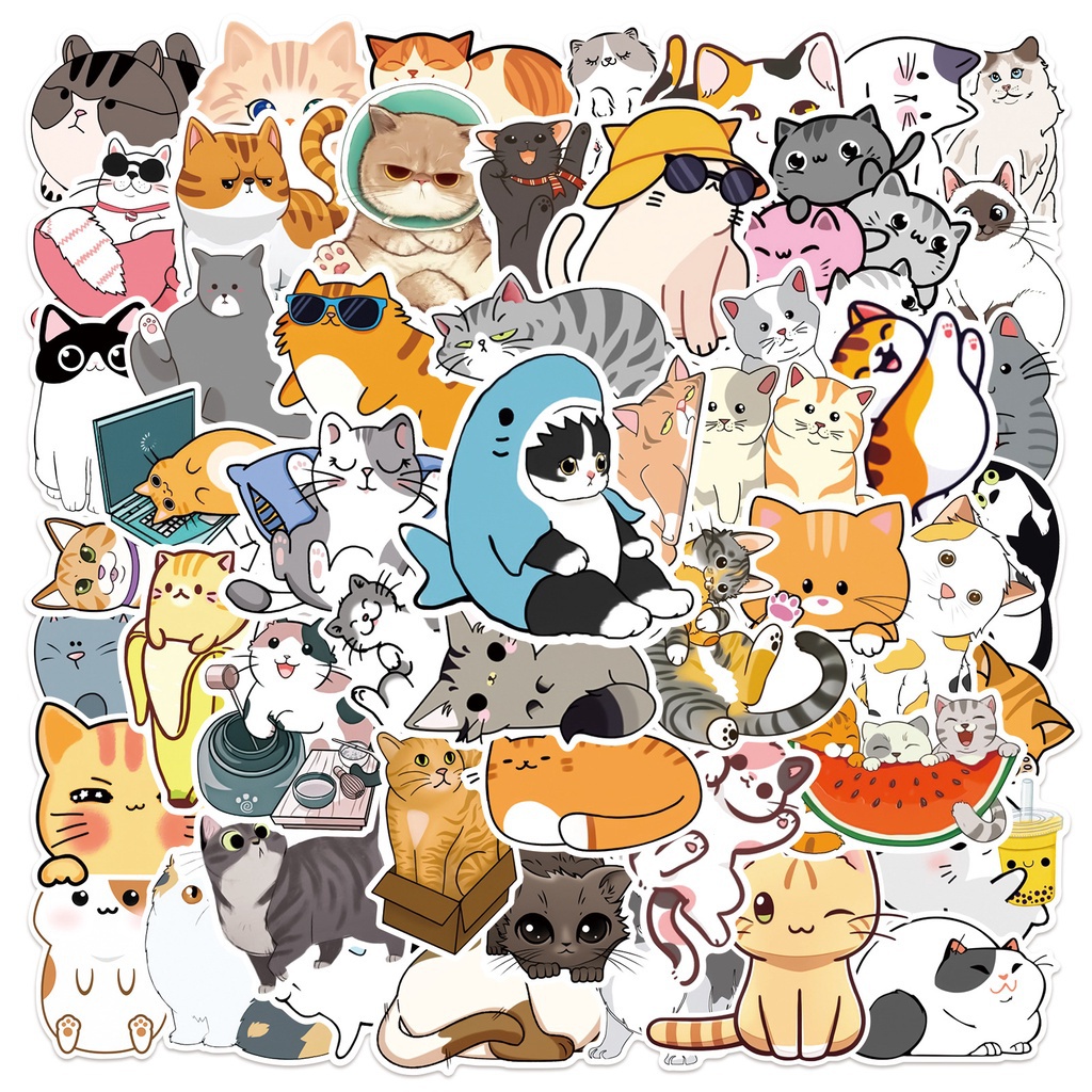 สติกเกอร์ ลายการ์ตูนแมวน่ารัก กันน้ํา สําหรับติดตกแต่งโต๊ะ กระเป๋าเดินทาง แท็บเล็ต แก้วน้ํา โทรศัพท์ มี 50 แผ่น